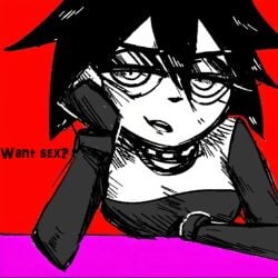 1girls artist_request black_hair emo goth i_can't_sleep nia_(i_can't_sleep) pale-skinned_female pale_skin red_background sexy suggestive_dialogue suggestive_look teasing