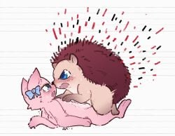 animal_focus animalization blue_bow blue_hair bow chinese_commentary commentary_request feline girls_band_cry hedgehog hina_(girls_band_cry) interspecies iseri_nina mating_(animal) open_mouth yun_cao_bing yuri
