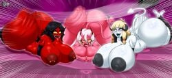 3girls areolae ass big_ass big_breasts breasts bubble_butt busty dat_ass demon demon_girl fat_ass female female_only helluva_boss huge_ass huge_breasts large_ass large_breasts lying lying_on_stomach massive_ass massive_breasts nipple_piercing nipples normi nude nude_female original original_character piercing png thick_ass thick_thighs thunder_thighs wide_hips
