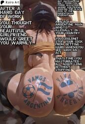 1girls ai_generated argentina argentine_flag argentine_male argentinian_flag argentinian_flag_print argentinian_male asian asian_female black_eyes black_hair bleach caption dark-skinned_male dark_skin edit edited english_text female kuchiki_rukia kuchiki_rukia latino latino_male latino_male_asian_female light-skinned_female light_skin owned_by_argentina queen_of_clubs raceplay short_hair tattoo tattoo_on_butt tattoos text