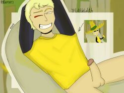 1boy 2025 blonde_hair cock erection laying_down leshka_(urodskaya_animation) littlelilith male male_only penis red_eyes reference_image russian_text self_upload smile smiling_at_viewer solo tagme urodskaya_animation youtube