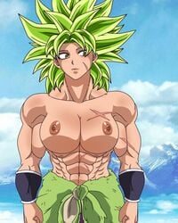 big_breasts breasts broly broly_(dragon_ball_super) dragon_ball dragon_ball_super female genderswap genderswap_(mtf) green_eyes green_hair muscular rule_63 saiyan scar super_saiyan super_saiyan_full_power