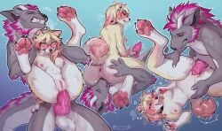 2025 4_fingers 4_toes 5_fingers anal anal_sex animal_genitalia animal_penis anthro anthro_on_anthro anthro_penetrated anthro_penetrating anthro_penetrating_anthro anus areola ass balls biped blonde_hair blue_eyes blush bodily_fluids breasts canid canine canine_genitalia canine_penis claws clenched_teeth closed_eyes countershade_fur countershade_torso countershading cum cum_in_pussy cum_in_vagina cum_inside cunnilingus digital_media_(artwork) duo ear_piercing erection eyewear feet female female_penetrated finger_claws fingers front_view fur genital_fluids genitals glasses grey_body grey_fur grey_tail hair hand_on_butt hand_on_penis heart_symbol hi_res holding_eyewear holding_glasses holding_object horn knot knotted_penis lying male male/female male_penetrating male_penetrating_female mammal marsccts navel nipples nude nude_anthro nude_female nude_male on_back open_mouth oral pawpads paws penetration penile penile_penetration penis penis_in_ass penis_in_pussy penis_in_vagina piercing pink_eyes pussy rear_view sex simple_background spread_legs spreading standing tail tan_body tan_fur teeth toe_claws toes vaginal_penetration vulva