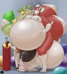 air_tank animate_inanimate anthro balloon balls balls_expansion belly belly_expansion big_balls big_belly big_chest big_penis big_tail blackfox85 blush bodily_fluids bottomwear bottomwear_around_one_leg bottomwear_down canid canine closed_eyes clothing clothing_around_one_leg colored dripping duo expansion female footwear fox gag genital_expansion genital_fluids genitals gin_(blackfox85) glistening glistening_body hand_on_belly heart_symbol hi_res high_heels hose hose_in_mouth hose_inflation huge_balls huge_belly huge_cock huge_tail hyper hyper_balls hyper_belly hyper_genitalia hyper_penis hyper_tail implied_popping inflatable inflation kissing_cheek larger_male living_inflatable male male_focus mammal midori_(blackfox85) motion_lines multicolored_body penis penis_expansion pin_needle precum precum_drip shoes shorts shorts_around_one_leg shorts_on_floor simple_background size_difference skull_accessory sweat sweatdrop tail tape tape_over_penis watermark wide_hips