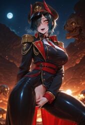 ai_generated azur_lane etunazai female green_hair short_hair ulrich_von_hutten_(azur_lane) uniform warhammer_40k yellow_eyes