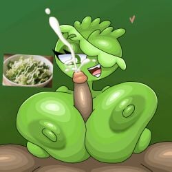 1boy 1girls 2025 2025s areolae big_breasts big_penis cabbage cumshot female green_skin humanoid meme nipples paizuri plant salad sarat sex