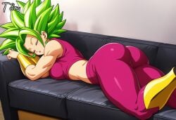 ai_generated ass big_ass dragon_ball dragon_ball_super dragon_ball_z female green_hair kefla leggings narrow_waist sleeping sportswear t8r wide_hips