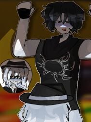 1boy 1other absolute_cinema ambiguous_gender black_hair chance_(forsaken) forsaken_(roblox) male nonbinary nonbinary_(lore) oral penis playzie_own roblox roblox_game robloxian self_harm_scars self_upload sucking tagme two_time white_hair