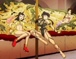 angry_expression asian_female avatar_the_last_airbender azula belly_dancer belly_dancer_outfit big_breasts black_hair braided_bun braided_hair braided_ponytail braided_twintails dancing dancing_pole enslaved_royal glaring harem_girl harem_outfit huge_breasts jabba_the_hutt large_breasts lyn_me mai_(avatar) multiple_girls nipple_tassels princess slave_bikini slave_collar slave_leia_(cosplay) slave_outfit slavegirls star_wars stripper_pole ty_lee villainess wadevezecha