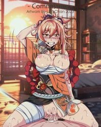 1boy 1girls genshin_impact tabe-chan tagme yoimiya_(genshin_impact)