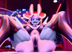 blender_(artwork) blender_cycles bunny_costume cleo_(coast) clothing costume digital_media_(artwork) eel female fish glowing glowing_eyes glowing_tongue hi_res leash looking_at_viewer marine mereo solo spread_legs spreading tongue