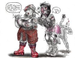 1boy 2girls abuse anon anonymous_character anonymous_male big_breasts bimbo bimbo_lips bitch black_eye blood bondage bruise bruised client commission commission_art commissions_open costumer dialogue dirty dirty_clothing dykes erection_under_clothes fanart female grotesque hat high_heel_boots high_heels lips male marci marcie peanuts peppermint_patty pimp platform_boots platform_footwear platform_heels prostitute prostitution selective_color shading sketch skillet91 stock stockings tattoo tattoo_on_arm tattooed_arm tattoos thick_thighs traditional_art traditional_drawing_(artwork) traditional_media traditional_media_(artwork) vibrator vibrator_in_ass vibrator_in_pussy whored whored_out
