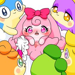 1:1 accessory ambiguous_gender anthro anus blonde_hair blue_fur blue_hair blush clothed clothing eyelashes featureless_limbs female fur geracho green_eyes green_fur group hair headband kirarise_(cocotama) luckytama melory mogutan_(cocotama) multicolored_fur orange_fur oshaki panties pink_eyes pink_fur pink_hair presenting presenting_pussy purple_eyes purple_fur pussy ribbons simple_background spreading tan_fur two_tone_fur underwear underwear_around_one_leg white_background white_fur yellow_eyes yellow_fur 九尾