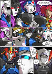 aircraft alien arcee arcee_(prime) autobot bedroom_eyes big_breasts blue_body blue_eyes bodily_fluids breast_sucking breasts brown_skin clitoris clothed clothing comic cybertronian dark_skin decepticon detailed_background dialogue drooling english_text fangs female female/female flamewar forced forced_kiss french_kissing frown group hair half-closed_eyes hasbro hi_res humanoid kissing lipstick living_aircraft living_machine lying machine mad-project makeup mammal multicolored_body nipples open_mouth outside pink_eyes purple_lipstick purple_sky pussy red_eyes red_hair robot robot_humanoid saliva sari_sumdac seductive seeker_(transformers) simple_background size_difference sky slipstream smile smirk sound_effects speech_bubble spreading standing sucking teeth text thought_bubble tongue tongue_out transformers transformers_animated transformers_prime trembling twintails_(disambiguation) undressing