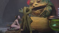 2girls 3d alexbridger alien alien_girl alien_humanoid belly_dancer belly_dancer_outfit boots braided_hair brown_eyes brown_hair chain_leash chained female femsub green_skin harem harem_girl harem_outfit human hutt jabba's_palace jabba_the_hutt kneeling large_breasts loincloth long_hair multiple_girls oola princess_leia_organa salacious_crumb slave slave_bikini slave_collar slave_leia slave_outfit slavegirl star_wars submissive_female twi'lek