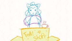1:1 anthro big_breasts bodily_fluids breasts clothed clothing female female_anthro hi_res huge_breasts looking_at_viewer nucr4r smile smiling_at_viewer solo tagme tem temmie_(undertale) topwear undertale undertale_(series) video