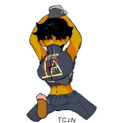 1girls 2d 2d_(artwork) alternate_version_available brown_skin combat_dummy cum cum_on_clothes cum_on_face cum_on_hair defeated disembodied_penis female item_asylum male midriff penis roblox roblox_game robloxian tagme tc2n yellow_skin