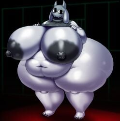 alternate_(species) anthro areola ass barely_visible_genitalia barely_visible_vulva belly big_belly big_breasts big_butt black_areola black_eyes black_nipples boss_monster_(undertale) bovid breasts caprine clothing female floppy_ears genitals goat hi_res horn huge_breasts huge_butt huge_hips huge_thighs hyper hyper_butt hyper_hips hyper_thighs looking_at_viewer mammal mandela_catalogue nipples obese obese_anthro obese_female open_mouth overweight overweight_anthro overweight_female robe robe_lift solo thick_thighs toriel undertale_(series) vdisco vulva white_body wide_hips