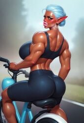 abs ass ass athletic big bimbo blue body bra breasts bubble clothes clothing dark-skinned ear elana eyes eyrt female hair light lips muscles muscular navel on_bike pants piercing pointy standing tight titties white