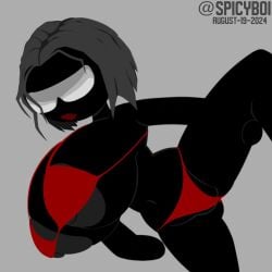 1girls alternate_version_available areola_slip areolae bikini black_skin dated female grey_hair grey_nipples huge_breasts leg_up lipstick navel nipple_slip nipples no_fingers red_bikini red_lipstick short_hair shorty_(sift_heads) sift_heads spicyboi stickman sunglasses tagme twitter_username