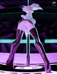 3d_(artwork) angel_dust animal_humanoid anthro anus arachnid arachnid_humanoid arthropod arthropod_humanoid ass balls black_clothing boots bottomwear clothed clothing crossdressing demon digital_media_(artwork) femboy footwear genitals gold_(metal) hazbin_hotel hellaverse hi_res high_heeled_boots high_heels humanoid humanoid_genitalia humanoid_penis latex latex_clothing legwear leponsart looking_at_viewer looking_back male multi_arm multi_limb penis pole presenting shoes skirt smile solo spider stripper_pole thigh_boots thigh_highs white_body