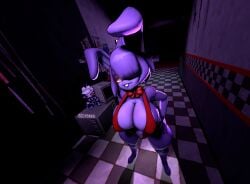 3d 3d_(artwork) anthro big_breasts bonfie bonfie_(cryptiacurves) bonnie_(cally3d) bonnie_(fnaf) bow_tie breasts buckteeth checkered checkered_floor clothing digital_media_(artwork) eyeshadow female five_nights_at_freddy's fredina's_nightclub glowing glowing_eyes hair hair_over_eye hands_on_hips hi_res high-angle_view inside lagomorph leporid looking_at_viewer makeup mammal marie_(cryptiacurves) mtf_crossgender nipple_outline one-piece_swimsuit pink_eyes plushie purple_body purple_hair rabbit red_eyeshadow red_one-piece_swimsuit rule_63 scottgames short_hair sling_bikini solo source_filmmaker_(artwork) standing swimwear teeth thick_thighs watermark wide_hips zelyonka