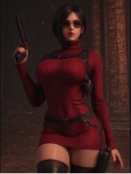 1girls ada_wong ai_generated capcom clothed costume glasses large_breasts resident_evil_4 resident_evil_4_remake short_hair solo solo_female