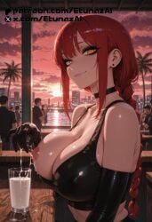 ai_generated breast_milking chainsaw_man choker etunazai female huge_breasts lactation latex_bra makima_(chainsaw_man) milk nipple orange_eyes red_hair