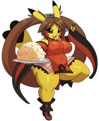 anthro belly breasts cosplay_pikachu female guilty_gear hair kuradoberi_jam nintendo nipple_bulge pikachu pokémon_(species) pokemon sssonic2 thick_thighs