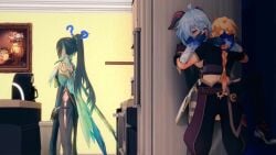 1boy 2girls 3d aether_(genshin_impact) animated anti-ntr balls balls_out ballsack big_balls big_testicles blonde_hair blonde_hair_male blonde_male blue_hair blue_hair_female breasts breasts_out clothed clothed_female clothed_male clothed_sex clothing covering covering_mouth female female_penetrated fully_clothed fully_clothed_female fully_clothed_male ganyu_(genshin_impact) genshin_impact hair horn horns hoyoverse huge_balls huge_testicles hugging hugging_another hugging_partner hugging_while_having_sex hugging_while_sex koikatsu large_balls large_testicles light-skinned_female light-skinned_male light_skin looking_pleasured male male/female male_penetrating male_penetrating_female mihoyo no_sound on_one_leg one_leg_raised one_leg_up pantyhose pantyhose_rip penetration pleasure_face pleasured_face pleasured_female ripped_clothing ripped_pantyhose sex shorter_than_30_seconds standing standing_missionary standing_on_one_leg standing_position standing_sex stealth stealth_sex straight straight_sex tagme testicles torn_clothes torn_clothing torn_pantyhose vaginal_penetration vaginal_sex video xianyun_(genshin_impact)