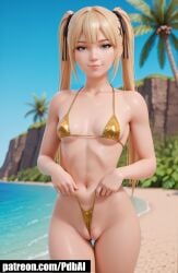 ai_generated blonde_hair dead_or_alive innie_pussy marie_rose micro_bikini pdbai pussy small_breasts swimsuit tagme twintails wedgie