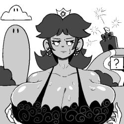 1girls annoyed black_and_white bra breasts female huge_breasts princess_daisy stickyinsomniac