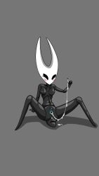 1girl black_body blue_nipples blue_pussy blush blushing blushing_female breasts bug bug_girl hollow_knight hollow_knight:_silksong hollow_knight_(franchise) hornet_(hollow_knight) horns masturbating masturbation pussy pussy_juice pussy_juice_string pussy_juice_trail small_breasts solo solo_female spider spider_girl team_cherry