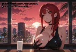 ai_generated breast_milking chainsaw_man choker etunazai female huge_breasts lactation latex_bra makima_(chainsaw_man) milk nipple orange_eyes red_hair