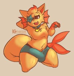 2025 4_fingers anthro asterozoan belly big_bulge biped bodily_fluids bottomwear boxers_(clothing) brown_sclera bulge cheek_tuft clothing collar collar_tag colored detailed_bulge digital_drawing_(artwork) digital_media_(artwork) domestic_cat echinoderm eyelashes facial_tuft fangs felid feline felis fin fingers fish_tail fur genital_outline gloves_(marking) green_bottomwear green_clothing hand_behind_head head_fin head_tuft hybrid kneeling konaise looking_at_hand male mammal marine markings multicolored_body open_mouth orange_body orange_fur pawpads penis penis_outline shaded signature soft_shading solo starfish starfish_(accessory) sweat tail teeth tongue tuft two_tone_body underwear