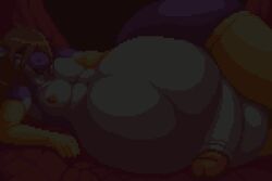 anal anal_vore animated anthro balls elbow_gloves femboy femboy_pred kalnareff kalnareff_(character) male_pred penis pixel_art stomach_bulge thighhighs vore