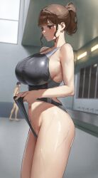 1girls 2024 adjusting_clothes anteiru anteiru3939 big_breasts breasts brown_eyes brown_hair coach female female_human fit_female fujisaki_honami hourglass_figure huge_breasts human large_breasts light-skinned_female light_skin mature_female original pulling_clothing slim_waist swimsuit swimwear teacher thick_thighs wide_hips