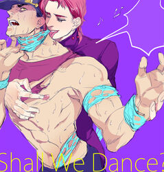 2boys color emg_(christain) from_behind gay hat hierophant_green joestar_birthmark jojo's_bizarre_adventure jotaro_kujo licking muscular nipples noriaki_kakyoin questionable_consent red_hair shirt_lift stand_(jjba) stardust_crusaders tentacle tentacle_on_male text yaoi