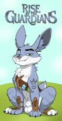 absurd_res animal_genitalia balls bunnymund digital_media_(artwork) dreamworks dreamworks_animation easter easter_bunny easter_bunny_(rise_of_the_guardians) feral fur genitals hair hi_res holidays lagomorph leporid looking_at_viewer male male_only mammal paramount_pictures rabbit rise_of_the_guardians sheath simple_background sitting smile smug solo solo_focus solo_male tail text whyvern