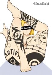 android_18 blacked blonde_hair censor_bar cuckold dark-skinned_male dragon_ball interracial middle_finger naked netorare ntr queen_of_spades sentaihenpai tattoo