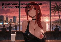 ai_generated breast_milking chainsaw_man choker etunazai female huge_breasts lactation latex_bra makima_(chainsaw_man) milk nipple orange_eyes red_hair
