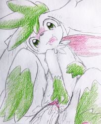 1boy 1girls 3_fingers 3_toes anthro anthrofied belly big_eyes black_nose blush bodily_fluids canine clitoris colored_pencil_(artwork) eiroru eye_contact feet female female_focus flat_chest genital_fluids gloves_(marking) green_eyes green_fur hi_res human interspecies leg_markings legendary_pokemon looking_at_viewer male male_pov markings nintendo no_nipples nude open_mouth pawpads paws penetration penis pink_pawpads plant pokémon_(species) pokemon pokemon_(species) pokemon_dppt pov pussy pussy_juice sex shaymin shaymin_(sky_form) sketch snout socks_(marking) spread_legs straight sweat tears toes tongue traditional_media_(artwork) vaginal_penetration video_games wet white_fur wings