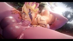 3d ass balls big_balls big_cock blood_elf colonelyobo cum cum_in_throat deepthroat futa_on_futa futanari huge_cock intersex large_balls large_penis loriandra naked night_elf nude on_bench outdoors outside penis piercing red_headband tattoo tektah_(tektah) upside-down warcraft world_of_warcraft