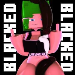 1girls 2boys 3d_(artwork) black_top blacked blacked_clothing blue_eyes dark-skinned_male dark_skin female green_hair heart_collar imminent_sex imminent_threesome lou_(pearickmc) male male/female male_on_female middle_finger minecraft pearickmc precum raceplay thighs threesome unseen_male