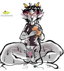 1girls artist_name black_hair burger dark_hair female female_only grey_skin hair hairy_pussy homestuck homestuck_troll long_black_hair meenah_peixes ms_paint_adventures panties panties_only pussy_focus sansrubildo self_upload solo solo_female sweat sweaty_ass sweaty_body thighs troll troll_(homestuck) white_background
