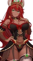 aliciaxlife breasts dark-skinned_female dark_skin elazuart female gold_jewelry green_eyes indie_virtual_youtuber jewelry looking_at_viewer mouse mouse_ears mouse_girl queen rat rat_girl rat_tail red_hair solo solo_female virtual_youtuber vtuber youtuber