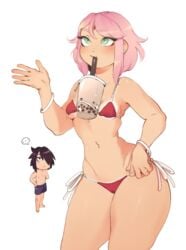 bikini black_hair earrings female green_eyes legs male naruto naruto_shippuden pink_hair sakura_haruno sasuke_uchiha viccatty