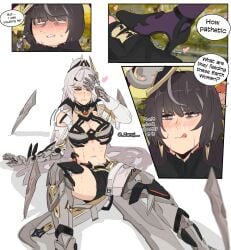 abs armor armored_female blush blush clothed clothed_sex clothes clothing cock cum cum_on_face dick dickgirl female female_focus female_only fitanari footjob heels helia_(honkai_impact_3rd) honkai_(series) honkai_impact_3rd leylah_(honkai_impact_3rd) licking_lips lips long_hair muscular muscular_female penis thighs yuri zanqi