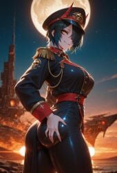 ai_generated azur_lane etunazai female green_hair short_hair ulrich_von_hutten_(azur_lane) uniform warhammer_40k yellow_eyes