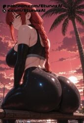 ai_generated ass chainsaw_man choker etunazai female huge_breasts latex_ass latex_bra latex_pants makima_(chainsaw_man) orange_eyes red_hair